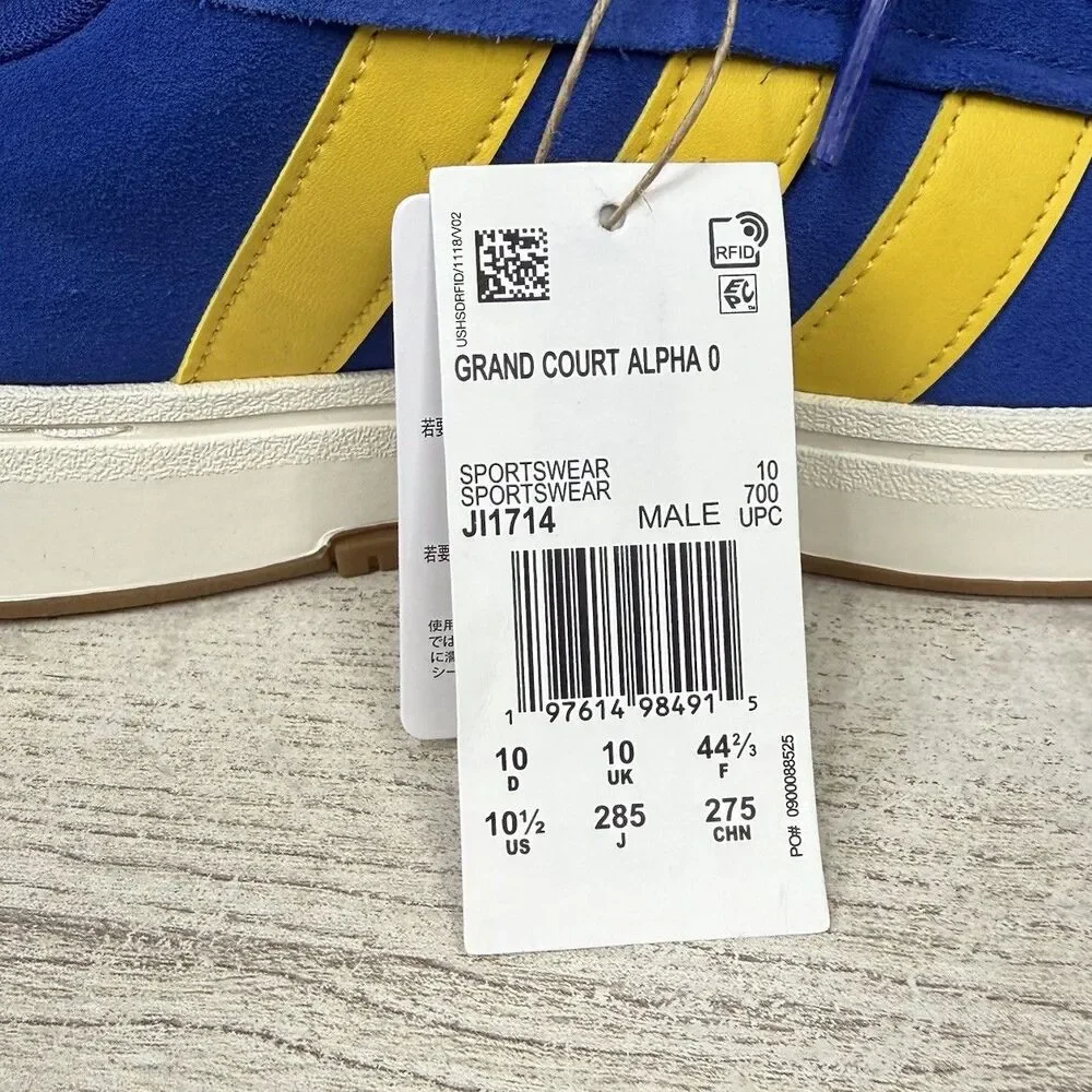 Adidas Grand Court Alpha Lucid Blue Utility Yellow Mens 10.5 Suede Shoes JI1714